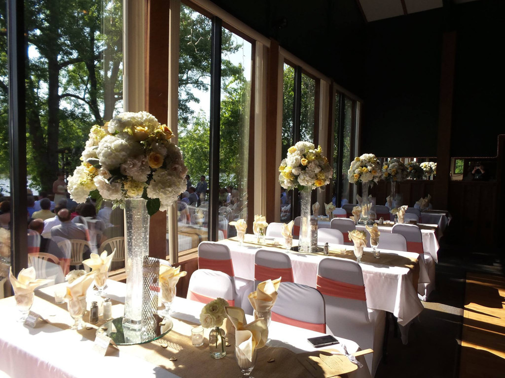 Classy summer wedding table decor at Pettibone Resort in La Crosse, WI